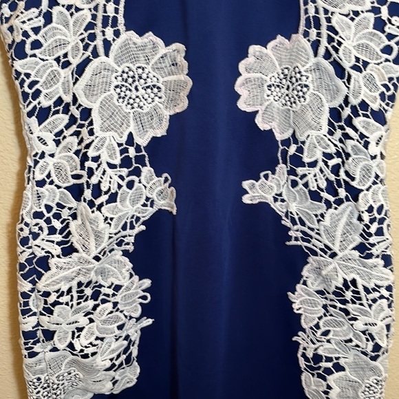 Venus Blue White Lace Sleeveless Dress - Picture 5 of 15